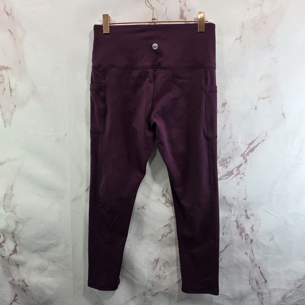 Senita Leggings Womens Small Red Crop Capri High Rise Burgundy Maroon Pockets